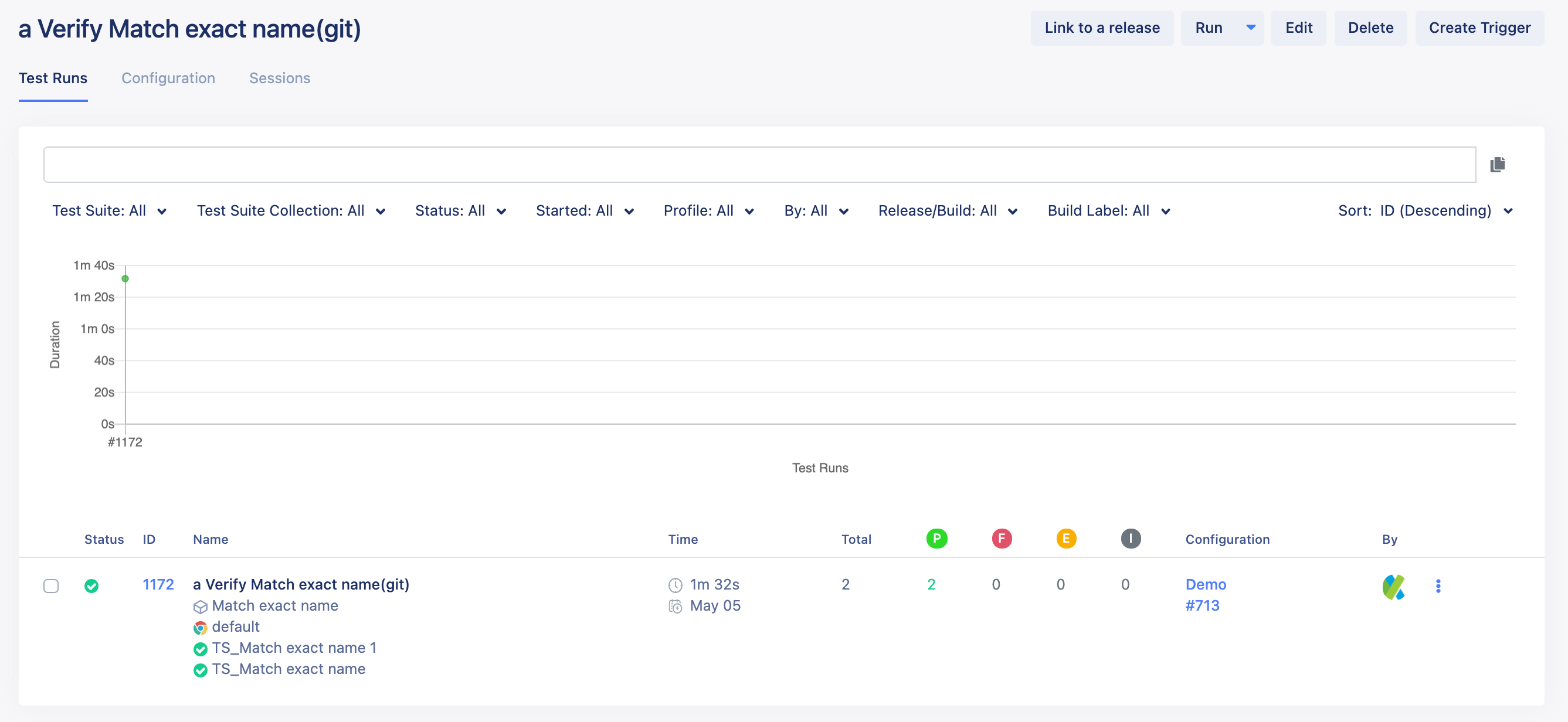 detail of test run type on TestOps
