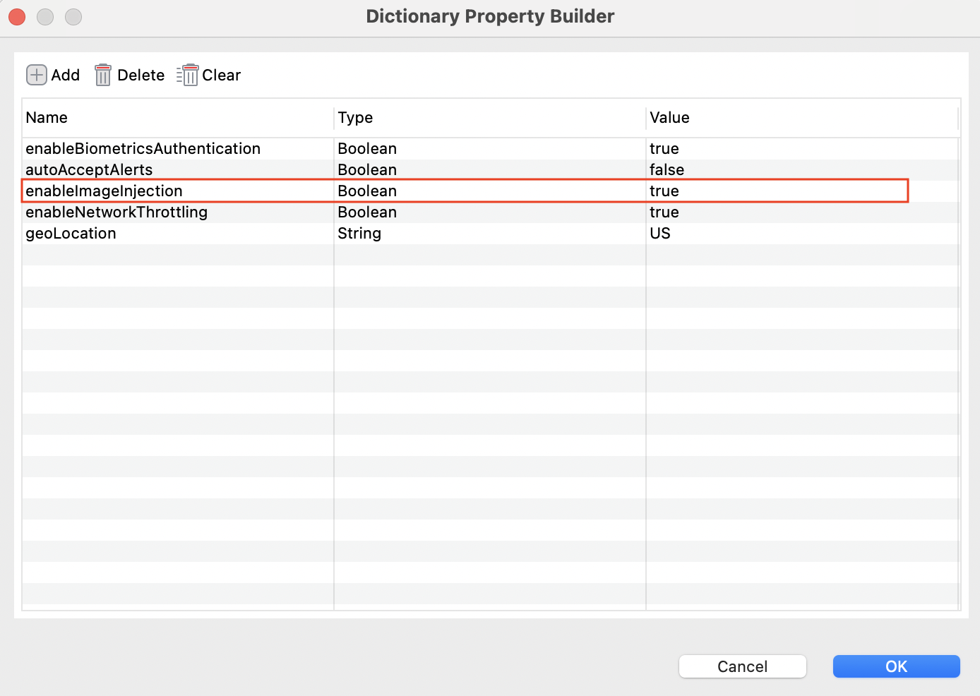 Add the Boolean property enableImageInjection=true