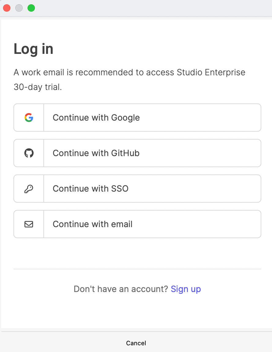 log in prompt with log in options