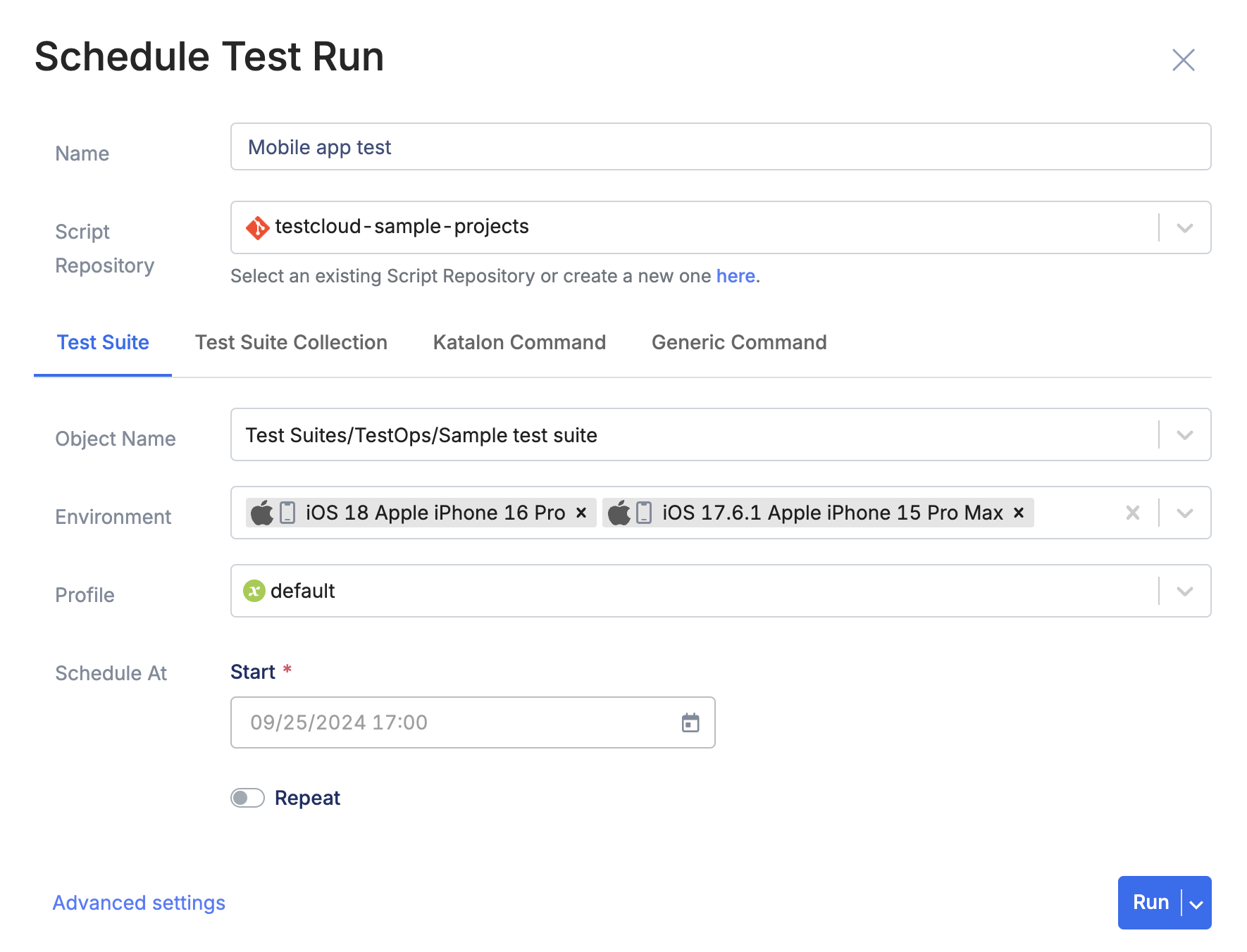 Click Run to launch the execution