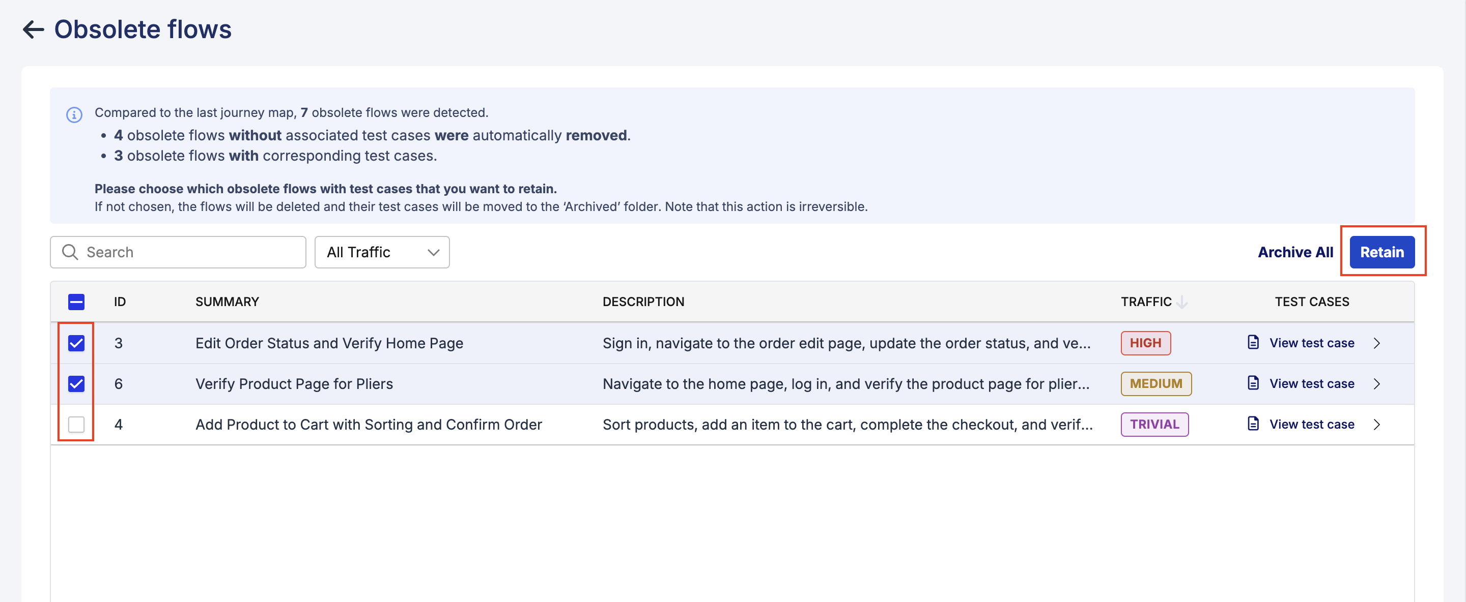 Select flows to retain
