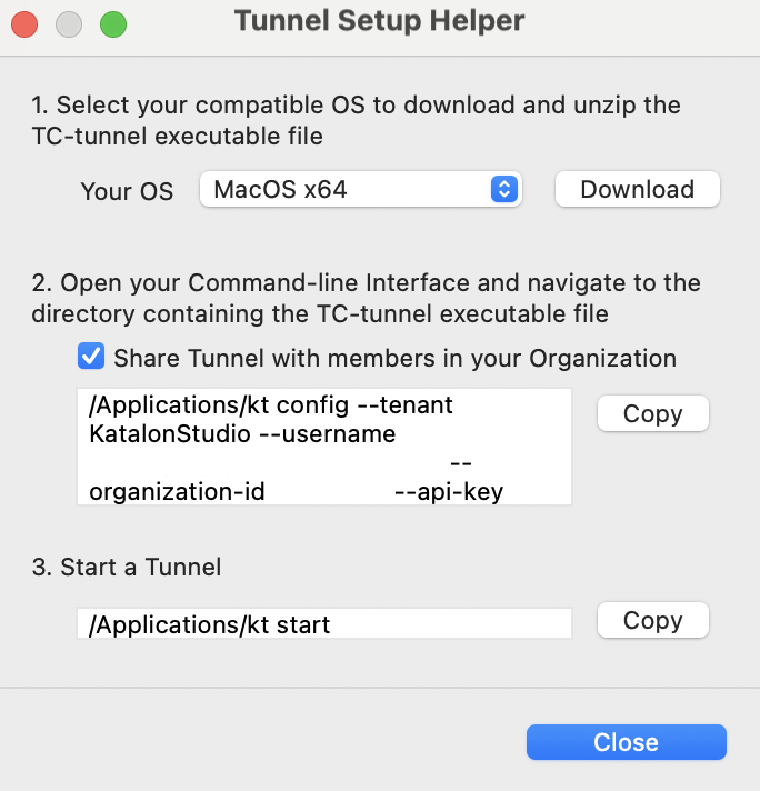 Tunnel Setup Helper dialog