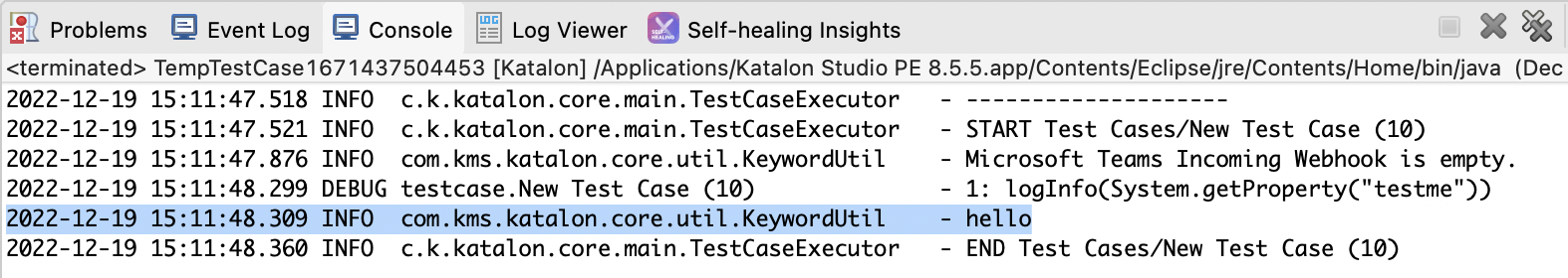 printing out JVM parameters after test run in console log