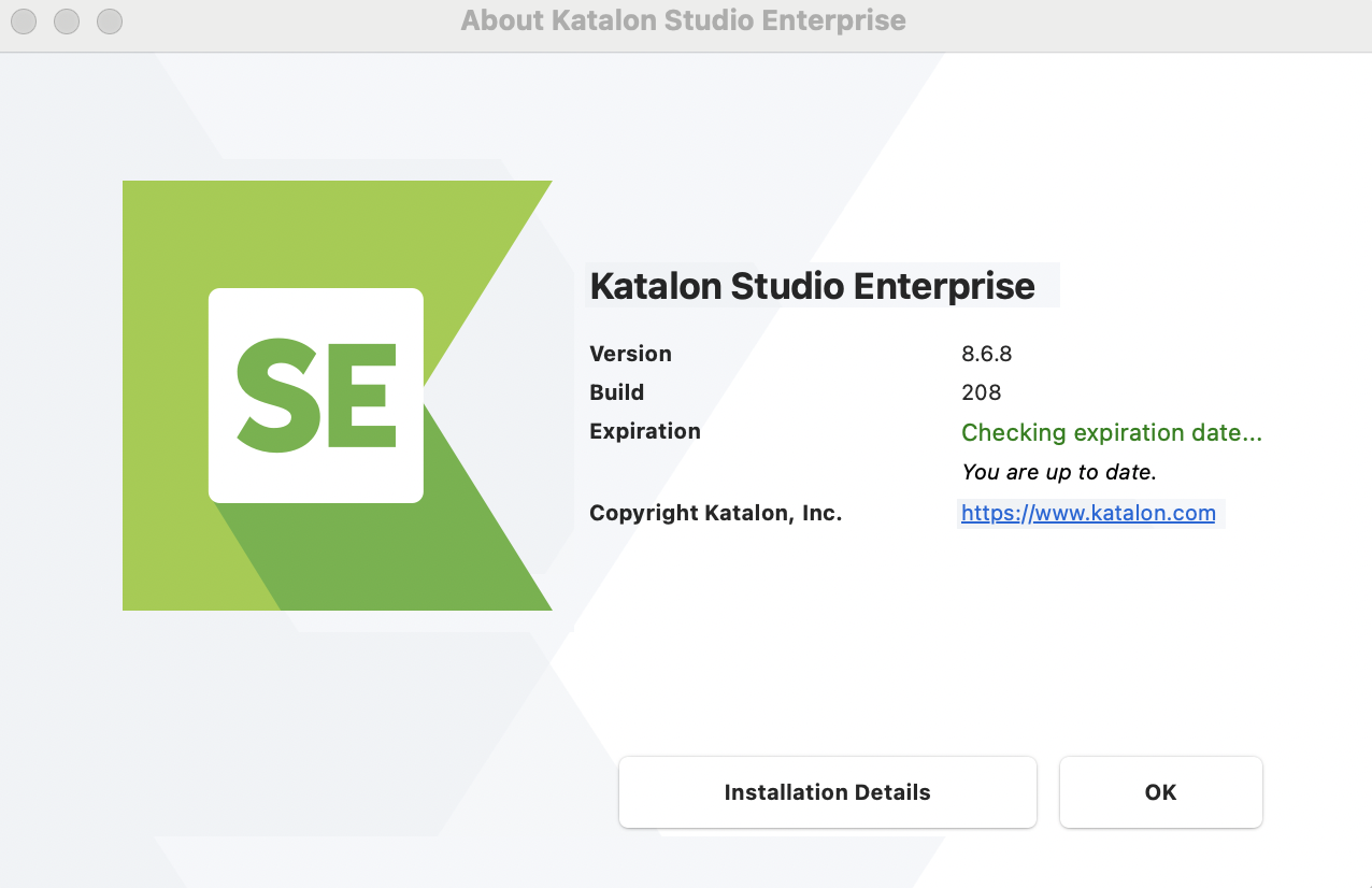 Katalon Studio Enterprise box that shows license information